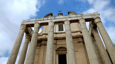 Temples of Antoninus and Faustina, located in the area known as the Roman Forum Stock Footage 143109172