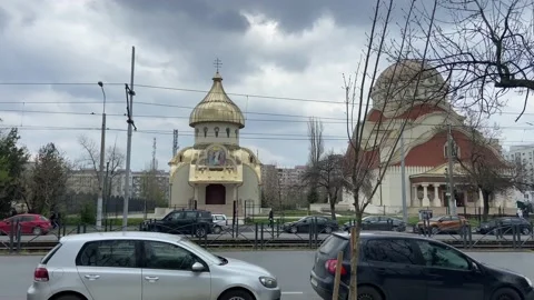 Temples in Bucharest. View of the two temples  from Drumul Park. Stock Footage 238557838