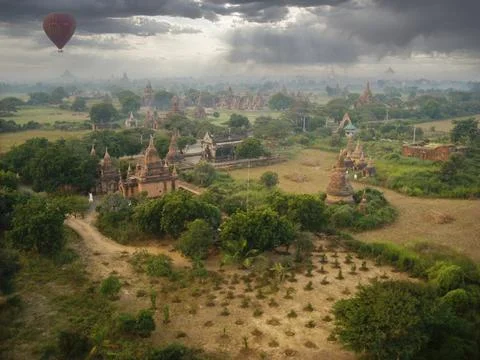 The temples of burma from the balloon sight Stock Photos