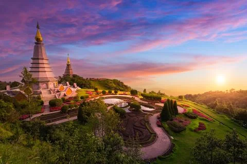 Temples at Doi Inthanon, the highest peak in Thailand. Stock Photos