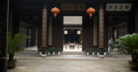 Temples with Lanterns and Pot China Hangzhou Stock Footage 93343118