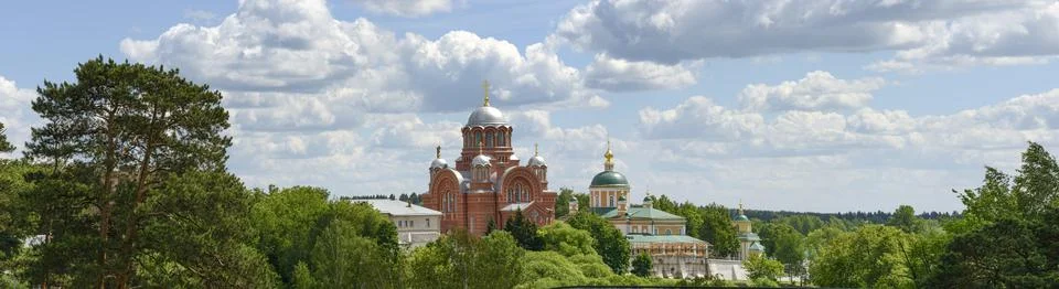 Temples of Pokrovsky monastery in Khotkovo, Moscow region, Russia. Stock Photos