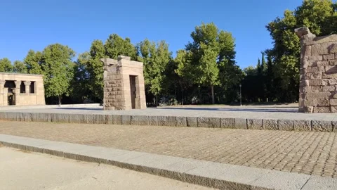 Templo de Debod is a building from ancient Egypt currently located in Madrid. Stock Footage 217778672
