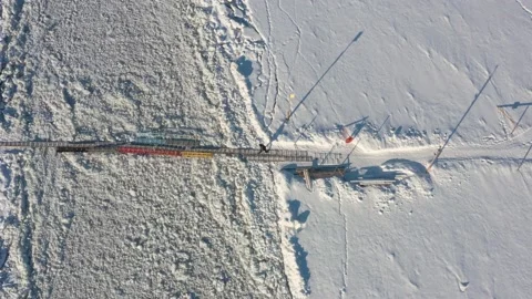 The temporary bridge through the river. Stock Footage 164678301