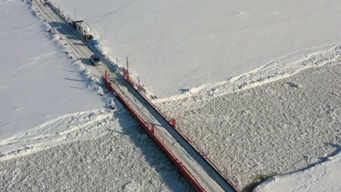 The temporary bridge through the river. Stock Footage 164678907