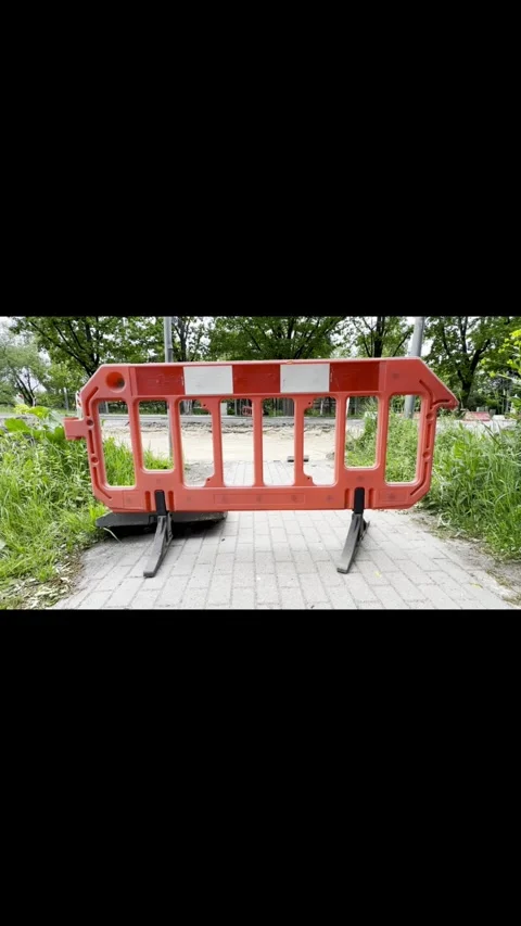 Temporary Construction Barrier Blocking Pedestrian Walkway Stock Footage 341569286