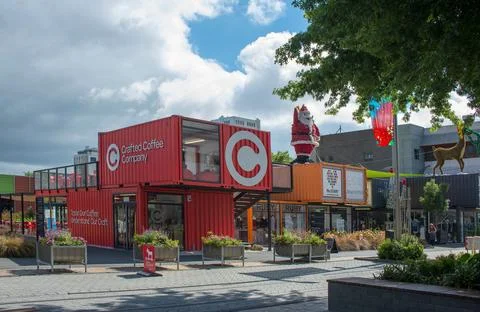 Temporary container shops set up in Cashel Street to replace damaged shops in ea Stock Photos