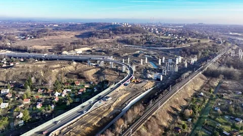 Temporary joined highways s52 and S7 in Mistrzejowice, Krakow, Poland Stock Footage 296685943