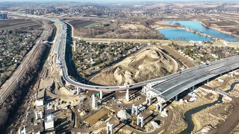 Temporary joined highways s52 and S7 in Mistrzejowice, Krakow, Poland Stock Footage 301547958