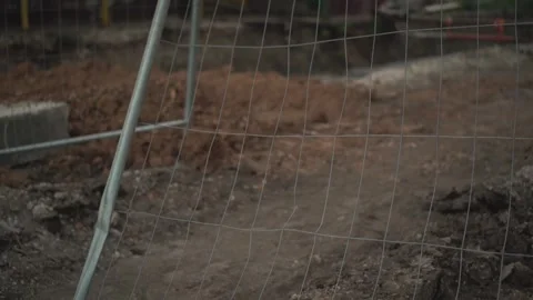Temporary Metal Construction Fence with Mesh Surrounding 스톡 동영상 343894908