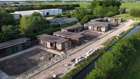 Temporary modular housing construction site aerial view Stock-Footage 343102548