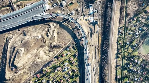 Temporary ramp joining highways s52 and S7 in Mistrzejowice, Krakow, Poland Stock Footage 301547932