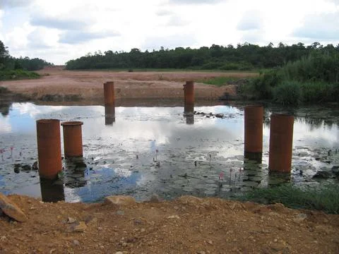Temporary river bridge Stock Photos