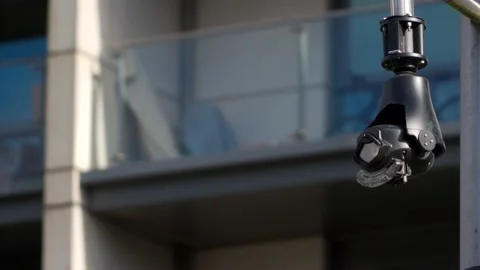 A temporary security camera setup to observe a UK government event Stock Footage 231922538