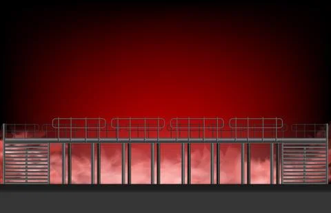 Temporary Steel Frame Structure with red smoke and fire 스톡 사진