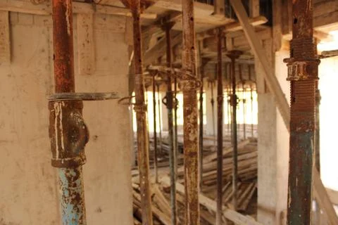 Temporary structure work on construction site Stock Photos