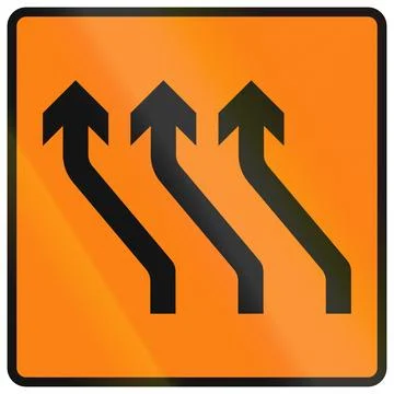 Temporary warning road sign used in Ireland - Move to Left (Three Lanes) Stock Illustration