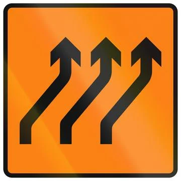 Temporary warning road sign used in Ireland - Move to Right (Three Lanes) Stock Illustration