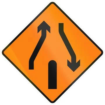 Temporary warning road sign used in Ireland - End of Central Reserve or Obs.. Stock Illustration