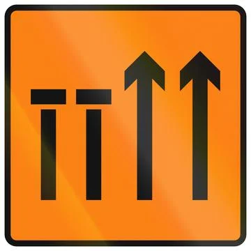 Temporary warning road sign used in Ireland - Two left-hand lanes of four c.. Stock Illustration