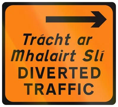 Temporary warning road sign used in Ireland - Diverted traffic to the right.. Stock Illustration