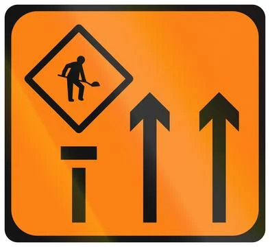 Temporary warning road sign used in Ireland - Lane 1 of 3 Closed イラスト素材