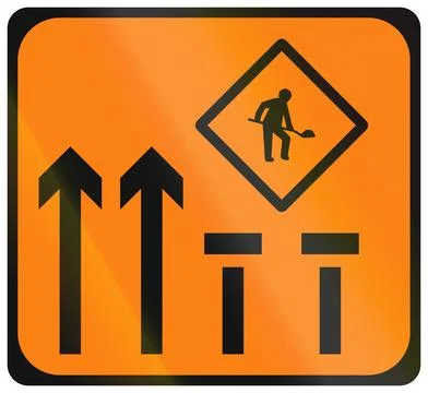 Temporary warning road sign used in Ireland - Lane 3 and 4 of 4 Closed Stock Illustration