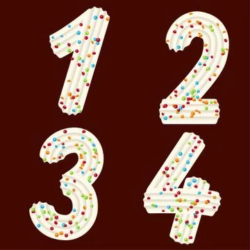 Tempting tipography. Font design. 3D numbers one, two, three, four of the whi Stock Illustration