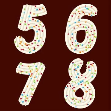 Tempting tipography. Font design. 3D numbers five, six, seven, eight of the w Stock Illustration