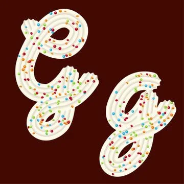 Tempting tipography. Font design. 3D letter G of the whipped cream and candy Stock Illustration