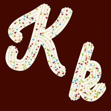 Tempting tipography. Font design. 3D letter K of the whipped cream and candy Stock Illustration