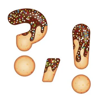 Tempting typography. Font design. 3D donut punctuation marks glazed with choc Stock Illustration