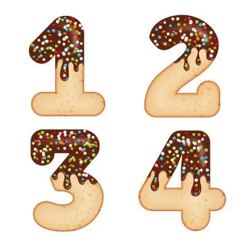 Tempting typography. Font design. 3D donut numbers one, two, three, four,  gl Stock Illustration