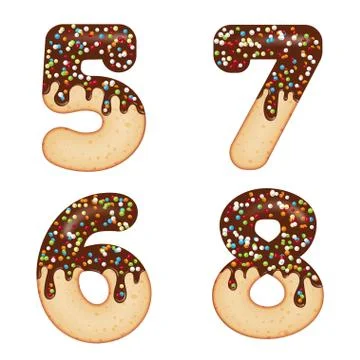 Tempting typography. Font design. 3D donut numbers five, six, seven, eight,   Stock Illustration