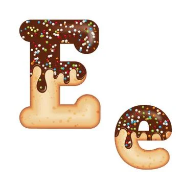 Tempting typography. Font design. 3D donut letter E glazed with chocolate cre Stock Illustration
