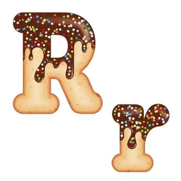 Tempting typography. Font design. 3D donut letter R glazed with chocolate cre Stock Illustration