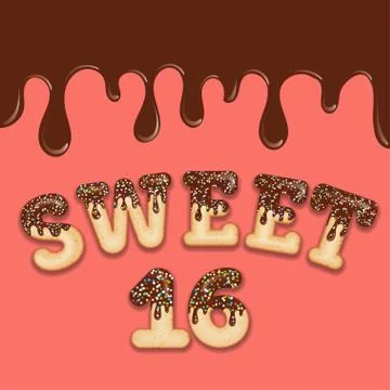 Tempting  typography. Icing text. "Sweet sixteen" birthday text glazed with c Stock Illustration