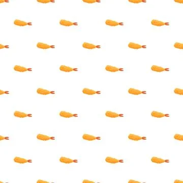 Tempura shrimp repeating pattern on white background Stock Illustration