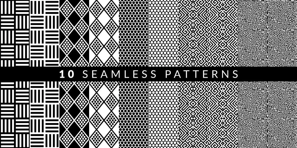 Ten Abstract Geometric Patterns Set. Vector illustration Stock Illustration