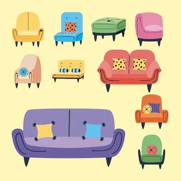 Ten armchairs and sofas Stock-Illustration