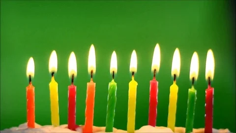 Ten birthday candles with green screen Stock Footage