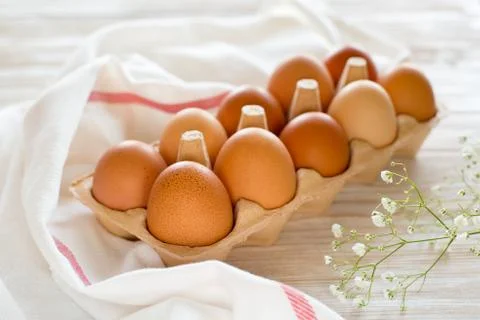 Ten brown eggs Stock Photos