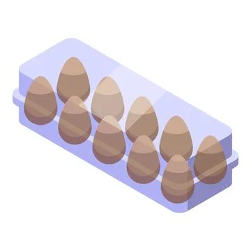Ten brown eggs in plastic container, isometric view Stock Illustration