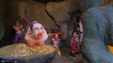 Ten Chambers of Hell Statues Showcasing the Horror and Evil at Chin Swee Caves Stock Footage 299808386