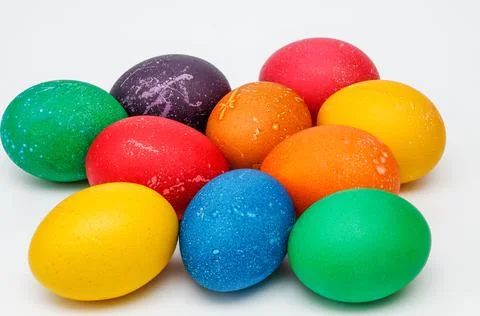 Ten colorful easter eggs Stock Photos