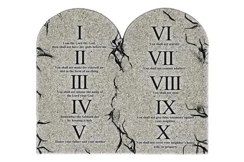 The Ten Commandments, the 10 commandments of God. 3D rendering Illustrazione stock