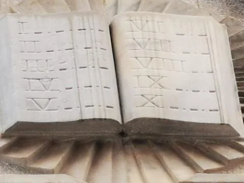 Ten commandments carved in stone on a synagogue Stock Photos