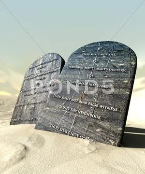 Ten commandments standing in the desert Stock Illustration