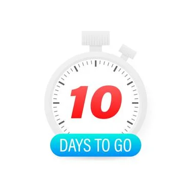 Ten days to go timer icon on white background. Illustrazione stock