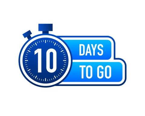Ten Days To Go Timer Label, blue emblem banner. Vector illustration. Stock Illustration